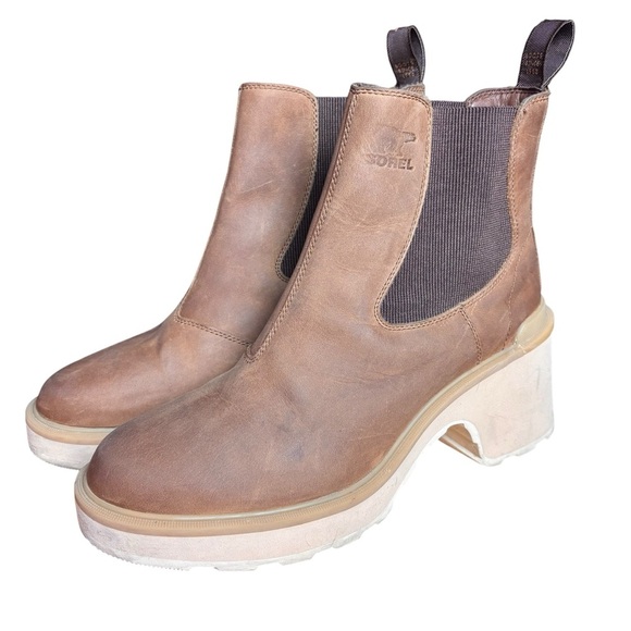 Sorel Shoes - Sorel Hi-Line Chunky Heel Chelsea Boots in Umber/Ceramic – Women’s Sz 10